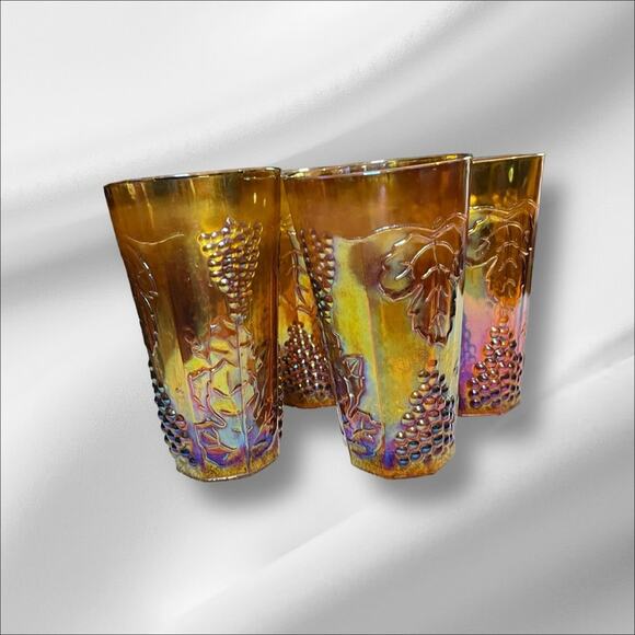 Vintage Imperial Indiana Glass Amber Iridescent Set of 5 Tumblers - Picture 4 of 4